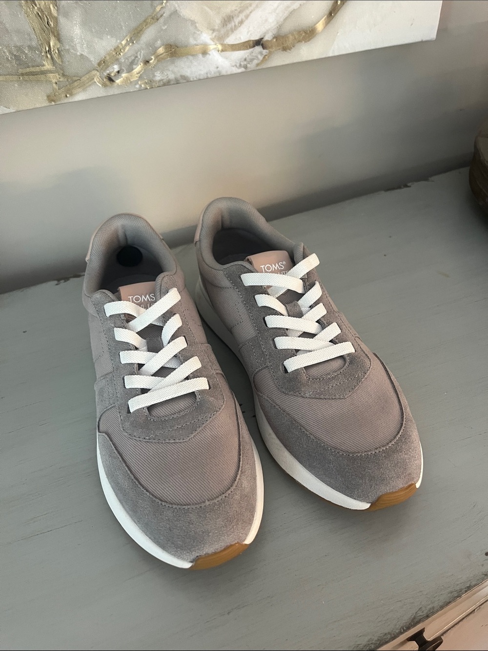 Toms Gray Suede & Mesh Sneakers with White Laces